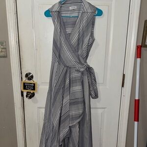 Calvin Klein Asymmetrical Gray Striped Dress